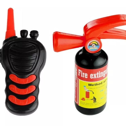 Gaisrininko rinkinys: gaisrinės mašina, šalmas, gesintuvas, pjūklas, 14 elementų