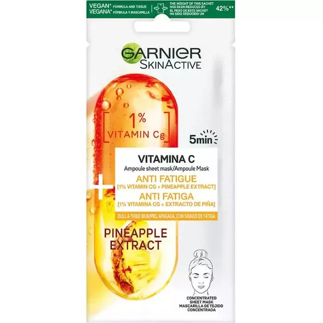 Garnier SkinActive Ananaso ekstrakto nuovargį mažinanti veido kaukė 1 vnt.
