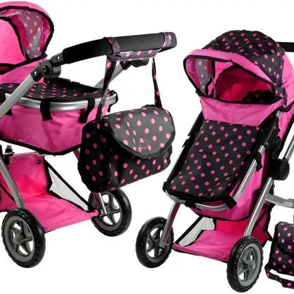 2 viename lėlės vežimėlis-lopšys Alice - rožinis
