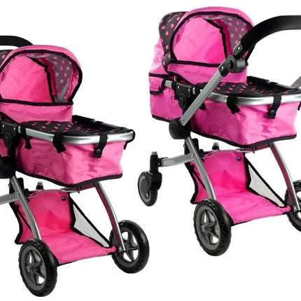 2 viename lėlės vežimėlis-lopšys Alice - rožinis