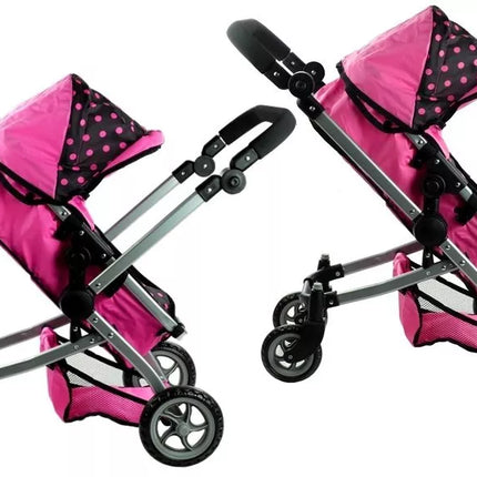 2 viename lėlės vežimėlis-lopšys Alice - rožinis
