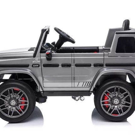 Mercedes G63 AMG elektrinis vaikiškas automobilis – sidabro spalvos