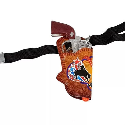 Kaubojaus rinkinys: šautuvas su svirtine užtaisymo sistema, Colt revolveris, šerifo ženklelis