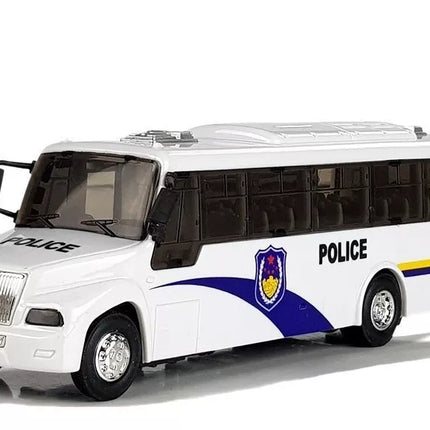Policijos autobuso modelis, lietas, baltas, su šviesomis