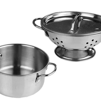 Nerūdijančio plieno puodų ir keptuvių rinkinys, miniatiūrinis, 8 vnt.