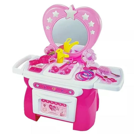 Tualetinis staliukas su grožio rinkiniu ir plaukų aksesuarais