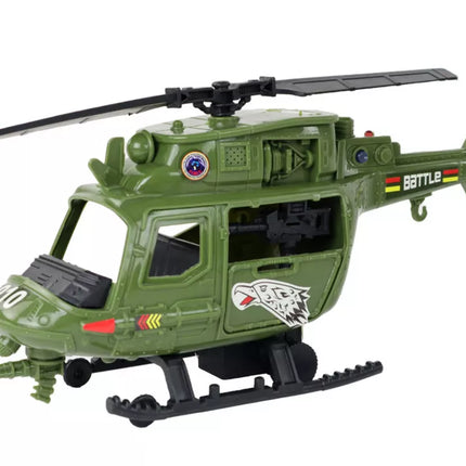 Karinis rinkinys: karinis sraigtasparnis, kovinis automobilis, valdymo bokštas, karys