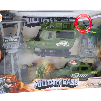 Karinis rinkinys: karinis sraigtasparnis, kovinis automobilis, valdymo bokštas, karys