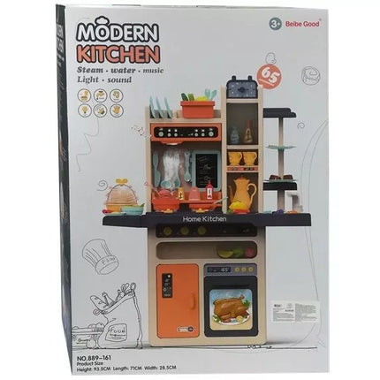 Vaikiškos virtuvėlės rinkinys "Pair Lights" su garsais, rožinėmis lėkštutėmis ir aksesuarais, 65 vnt.