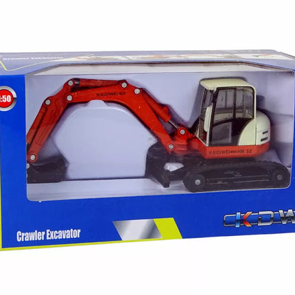 Metalinio ekskavatoriaus su didele strėle 1:50 mastelio liejinio modelis