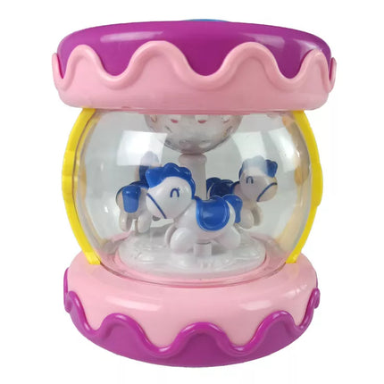 Spalvingas būgnas su karusele, gyvūnų garsai, rožinis