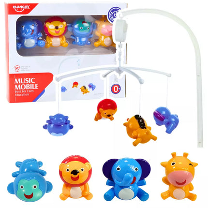 Kūdikio karuselė su gyvūnais: Liūtas, dramblys, žirafa ir garsu