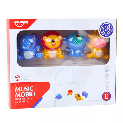 Kūdikio karuselė su gyvūnais: Liūtas, dramblys, žirafa ir garsu