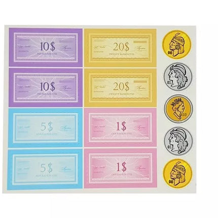 Rožinis vežimėlis su kasos aparato aksesuarais