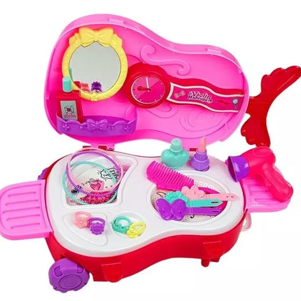 Nešiojamas makiažo staliukas smuiko dėkle su veidrodžiu