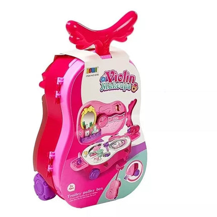 Nešiojamas makiažo staliukas smuiko dėkle su veidrodžiu