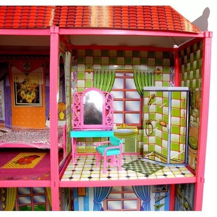 Didelis "Villa" lėlių namelis, 6 kambariai, baldai, priedai, 128 vnt.