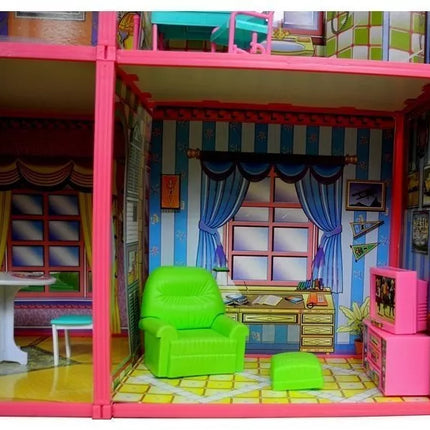 Didelis "Villa" lėlių namelis, 6 kambariai, baldai, priedai, 128 vnt.