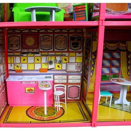 Didelis "Villa" lėlių namelis, 6 kambariai, baldai, priedai, 128 vnt.