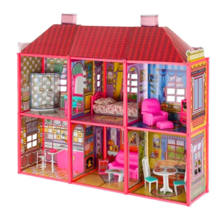 Didelis "Villa" lėlių namelis, 6 kambariai, baldai, priedai, 128 vnt.