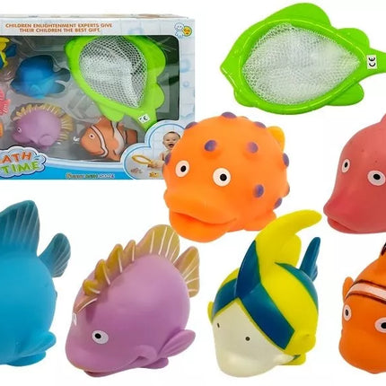 Didelis žaislinių žuvų rinkinys maudynėms + sietelis