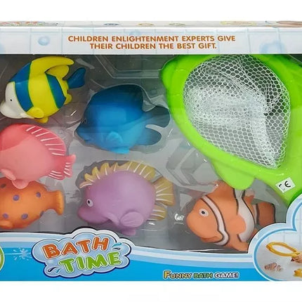 Didelis žaislinių žuvų rinkinys maudynėms + sietelis