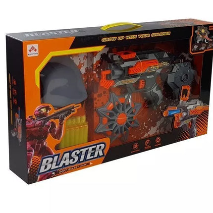 Šautuvas su putų kulkomis ir kauke