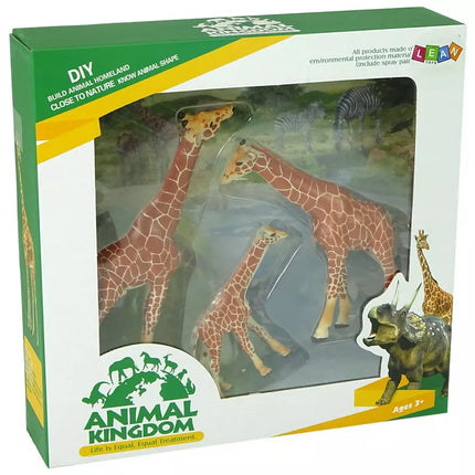 Žirafų figūrėlės, edukacinis rinkinys šeimai, 3 vnt. + Afrikos fonas