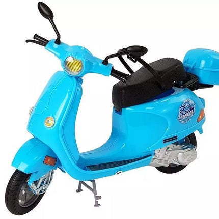 Lėlės motorolerio šalmas, ilgi plaukai, rožinis rinkinys