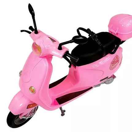 Lėlės motorolerio šalmas, ilgi plaukai, rožinis rinkinys