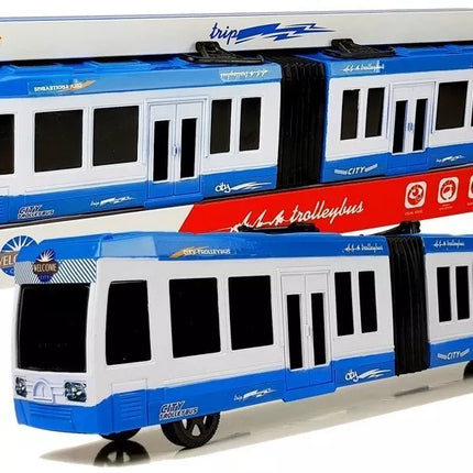 Mėlynas autobusas su frikciniu varikliu