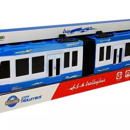 Mėlynas autobusas su frikciniu varikliu