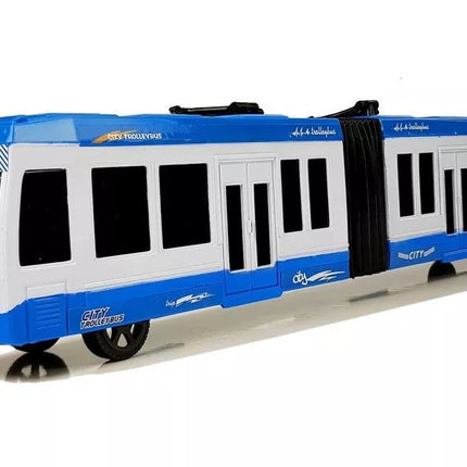 Mėlynas autobusas su frikciniu varikliu