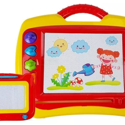 2 magnetinių stalų su antspaudais rinkinys, mėlynos ir geltonos spalvos