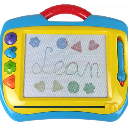 2 magnetinių stalų su antspaudais rinkinys, mėlynos ir geltonos spalvos