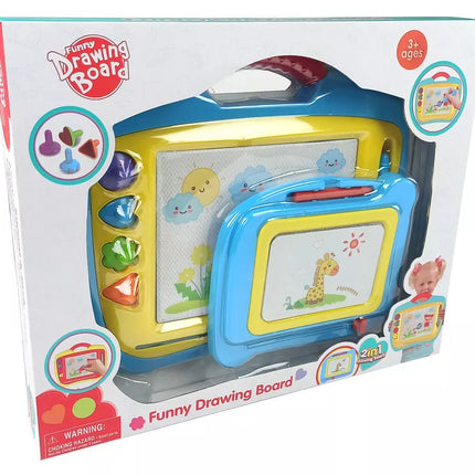 2 magnetinių stalų su antspaudais rinkinys, mėlynos ir geltonos spalvos