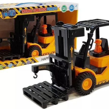 Šakinis krautuvas, juda šakės, garsai, šviesos, oranžinis