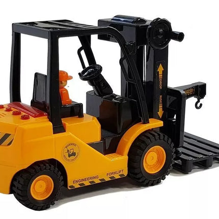 Šakinis krautuvas, juda šakės, garsai, šviesos, oranžinis