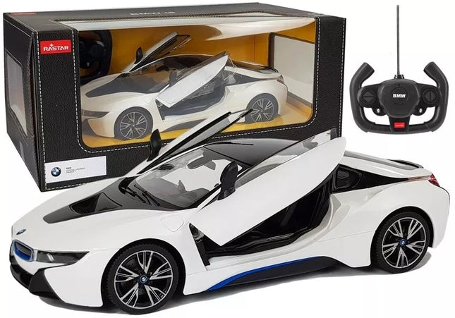 Automobilis R/C BMW i8 Rastar 1:14 Baltas Automatiškai atidaromos durys