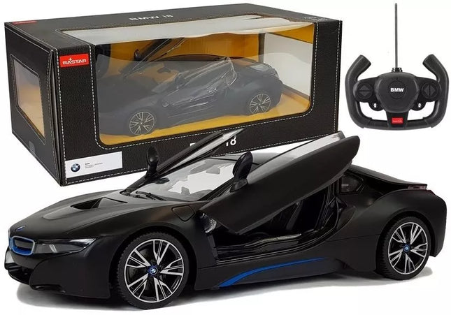 Automobilis R/C BMW i8 Rastar 1:14 Juodas Automatiškai atsidarančios durys