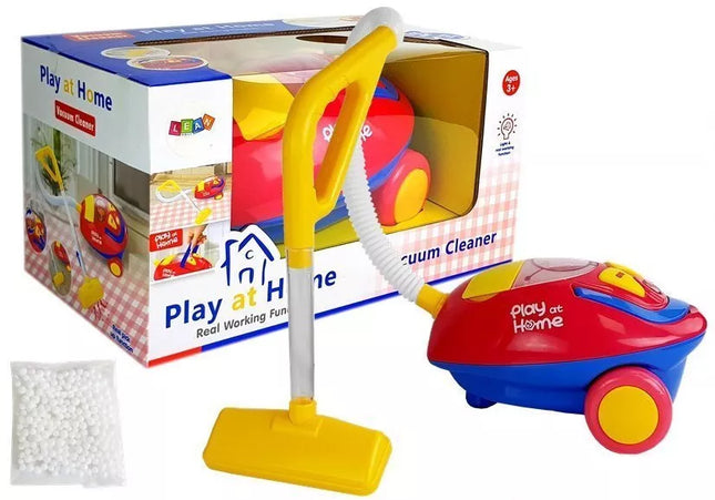 Raudonai geltonas vakuuminis dulkių siurblys su baterijomis, su šviesomis ir garsu