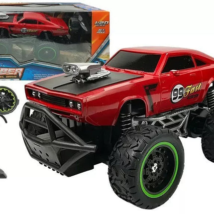 Nuotoliniu būdu valdomas automobilis bekelės R/C raudonas dideliais ratais