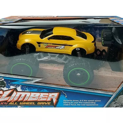 Nuotoliniu būdu valdomas visureigis R/C automobilis geltonas su aukštais ratais