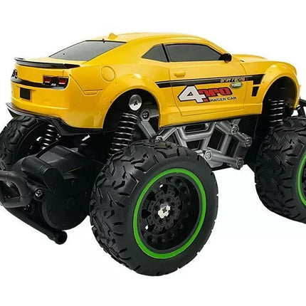 Nuotoliniu būdu valdomas visureigis R/C automobilis geltonas su aukštais ratais