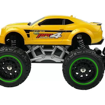 Nuotoliniu būdu valdomas visureigis R/C automobilis geltonas su aukštais ratais