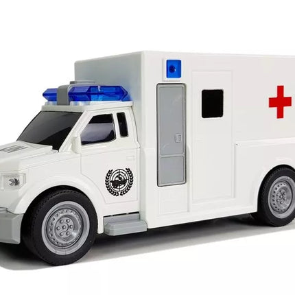 Greitosios pagalbos automobilis su frikciniu varikliu, baltas, 1:20, su garsu
