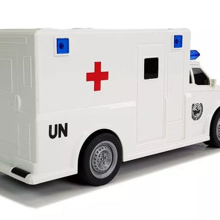 Greitosios pagalbos automobilis su frikciniu varikliu, baltas, 1:20, su garsu