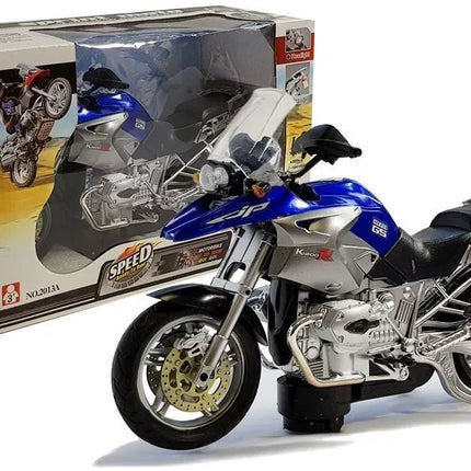 Motociklas su baterijomis, su šviesomis ir muzika, mėlynas