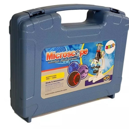Didelis mokslininko lagaminas vaikiškas edukacinis mikroskopas 100x 400x 1200x