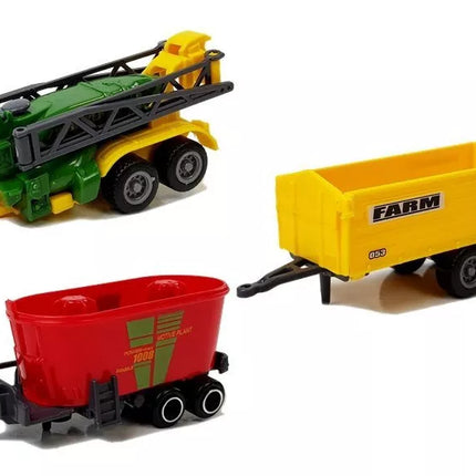Žemės ūkio transporto priemonių rinkinys Traktoriai Priekabos su gyvūnų figūrėlėmis